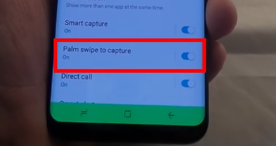 Ўключаем опцыю «Palm swipe to Capture»